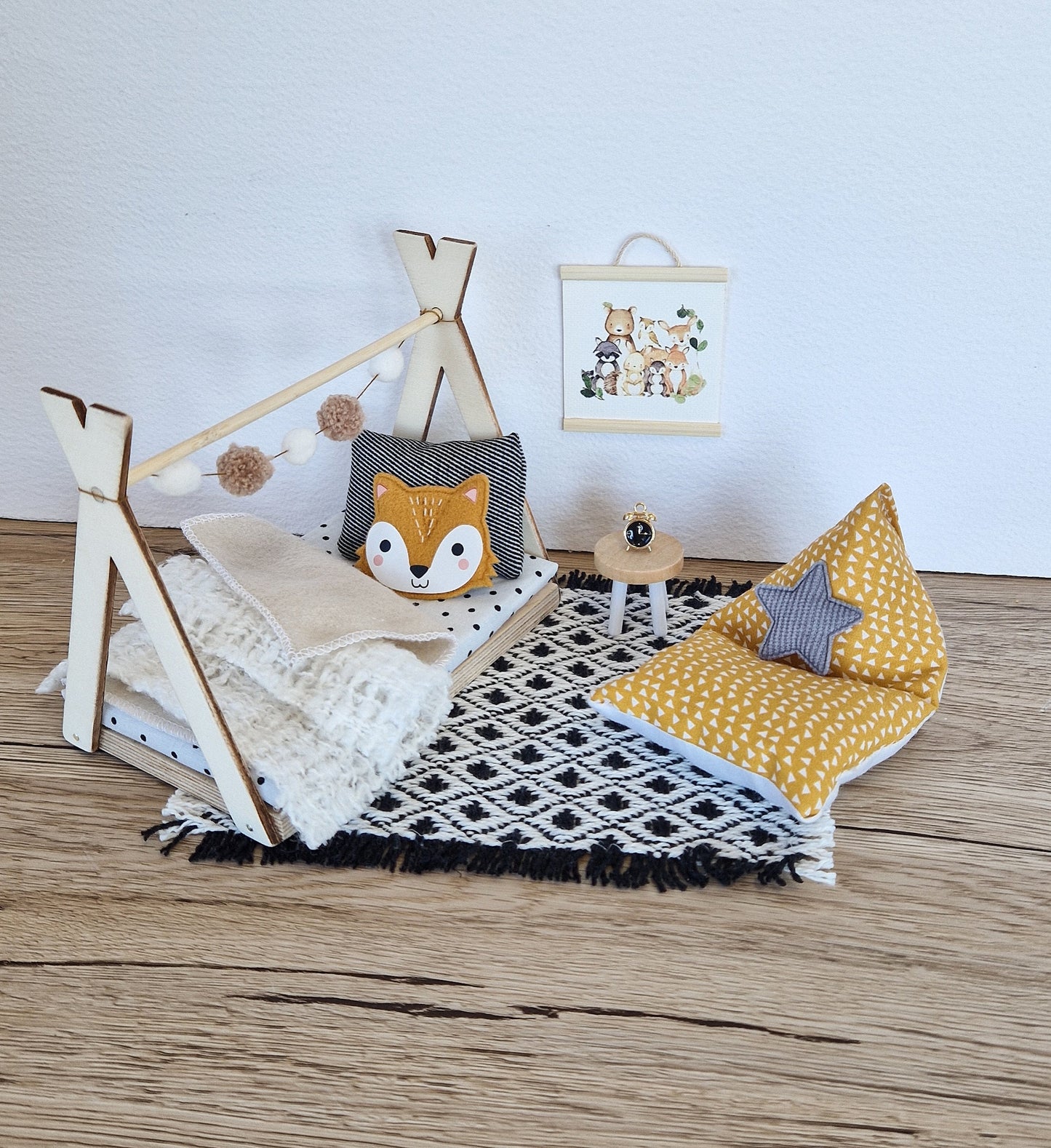Dolhouse kids room set 1:12 scale, Cozy Fox, miniature furniture bundle, maileg mice (perfect for Ikea dollhouse)