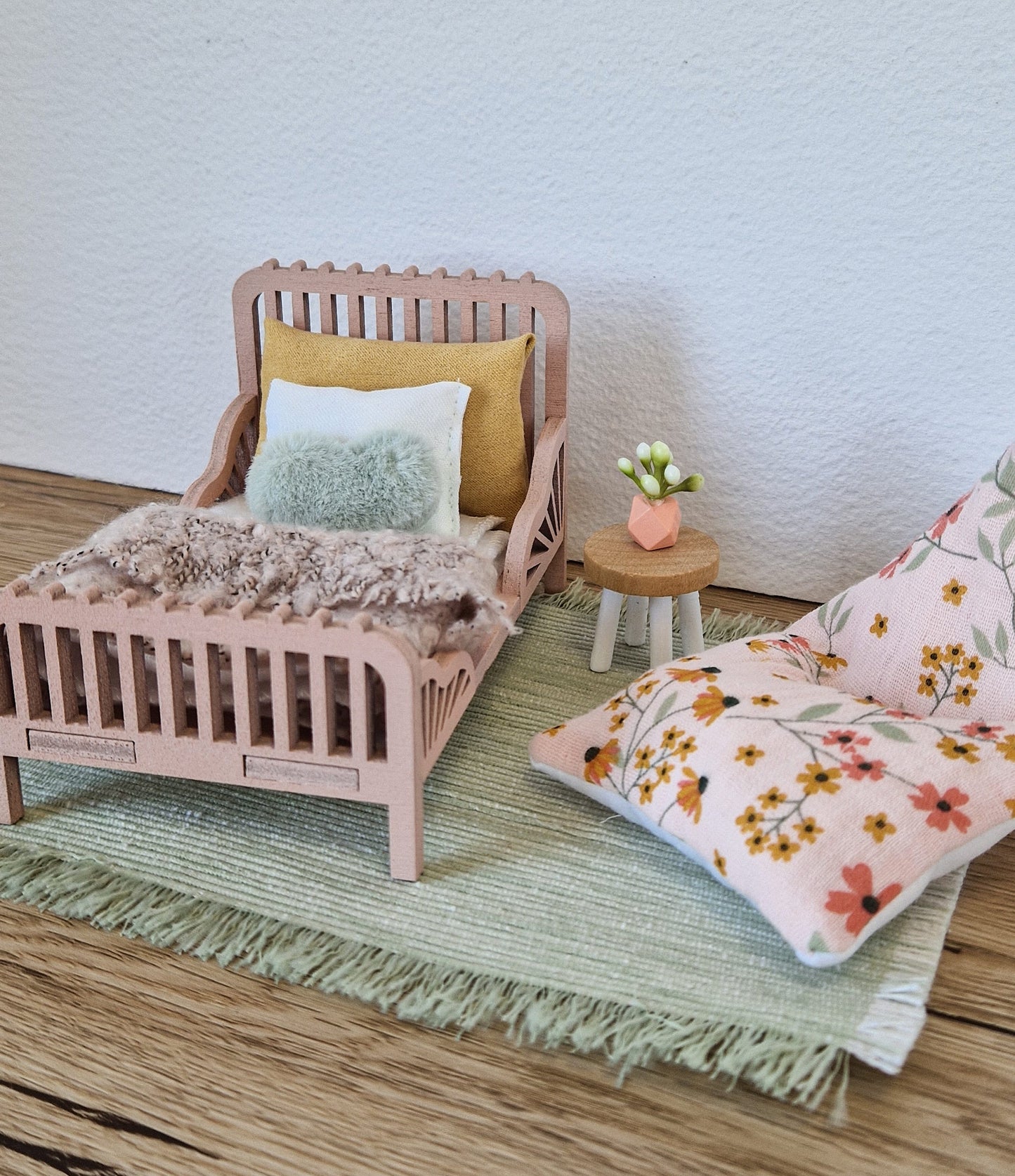 Dolhouse miniature kids room 1:12 scale furniture, Cozy Blush, miniature bed, bean bag (perfect for Maileg mouse)