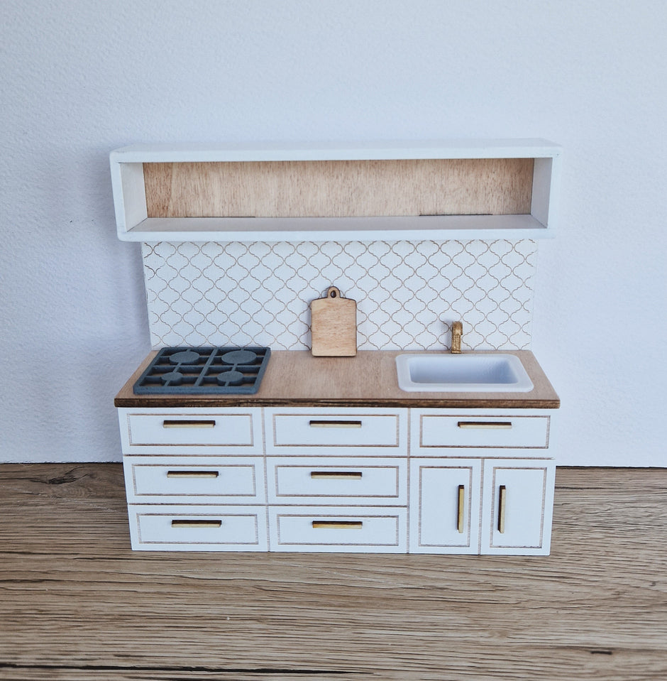 Miniatur-Puppenhausküche, Weiß, Maßstab 1:12, Miniaturmöbel (perfekt für Ikea-Puppenhäuser)