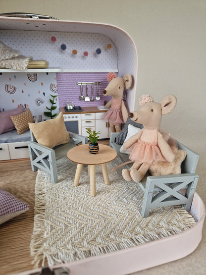 Medium Dollhouse in a Suitcase, Miniature furniture in 1:12 scale, Maileg mouse house