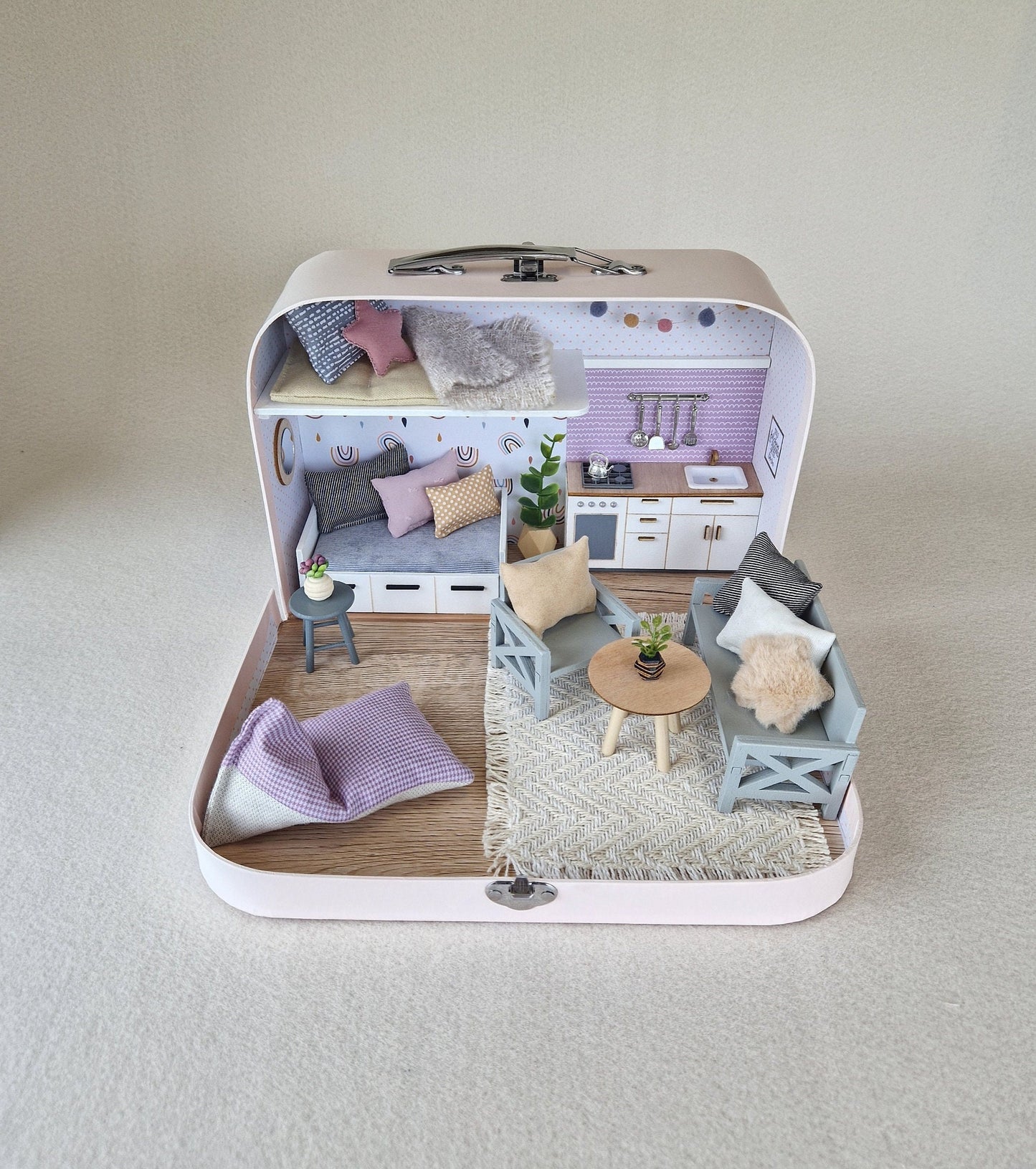 Medium Dollhouse in a Suitcase, Miniature furniture in 1:12 scale, Maileg mouse house