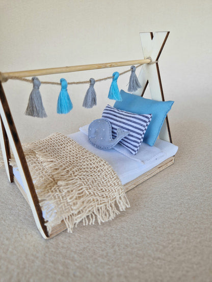 Dolhouse kids room set 1:12 scale, Soft Whisper, miniature furniture bundle, maileg mice (perfect for Ikea dollhouse)