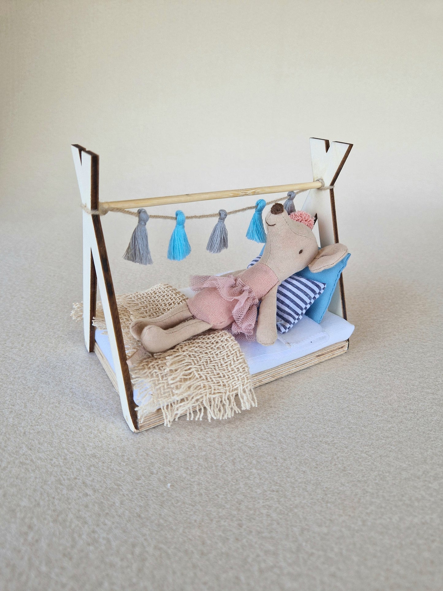 Dolhouse kids room set 1:12 scale, Soft Whisper, miniature furniture bundle, maileg mice (perfect for Ikea dollhouse)