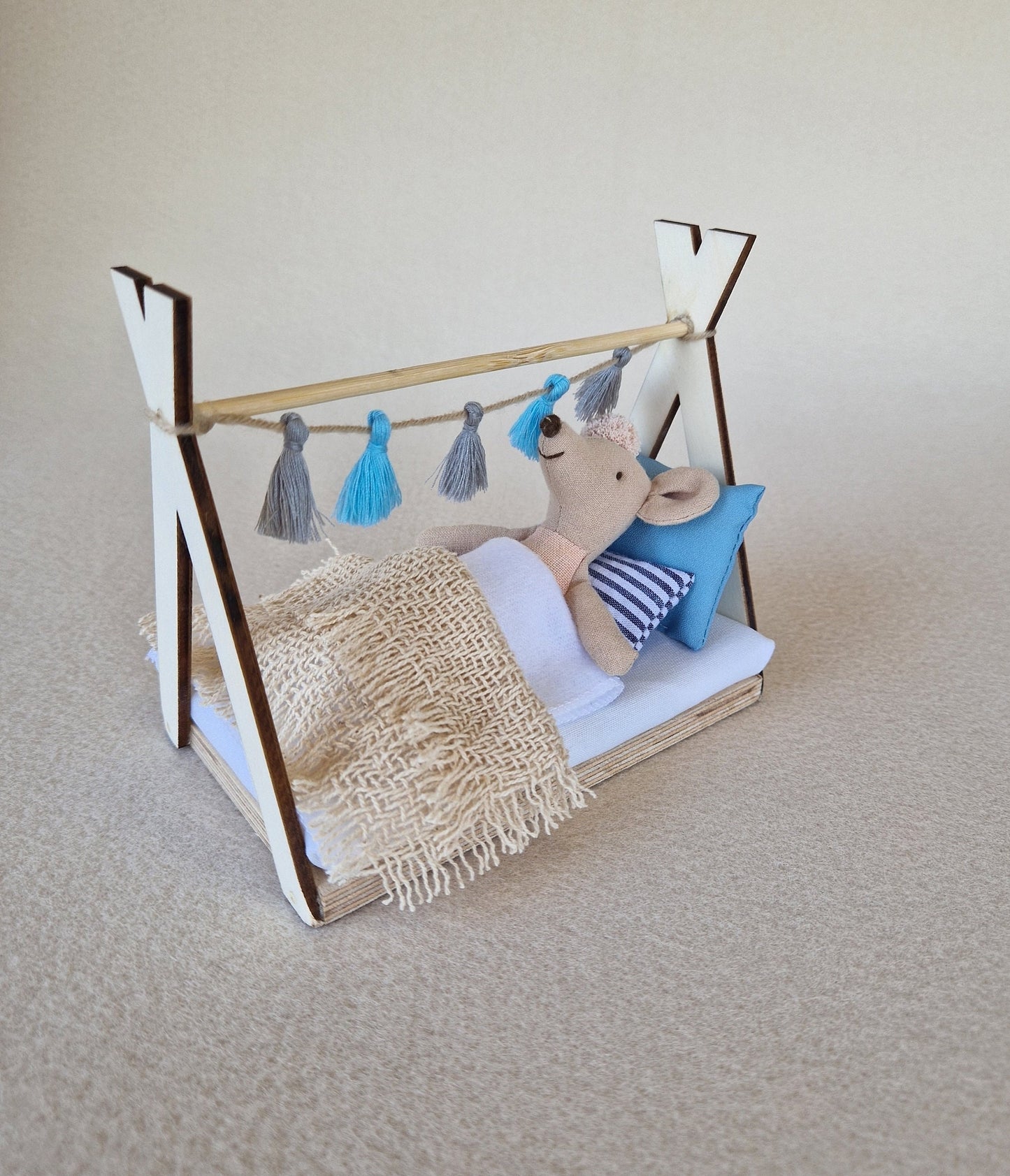 Dolhouse kids room set 1:12 scale, Soft Whisper, miniature furniture bundle, maileg mice (perfect for Ikea dollhouse)