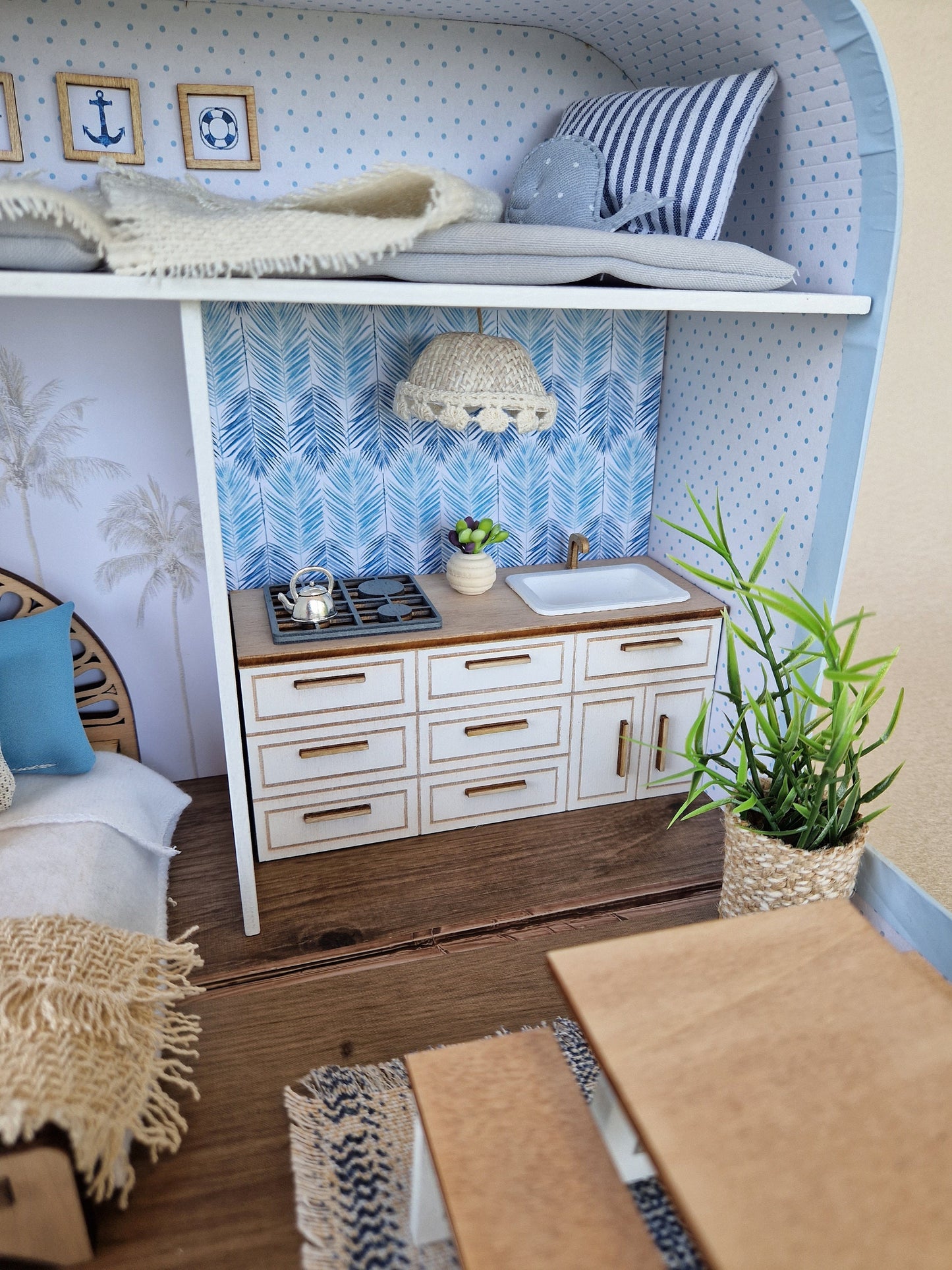 Coastal Large Dollhouse in a Suitcase, Miniature furniture in 1:12 scale, Maileg mouse house
