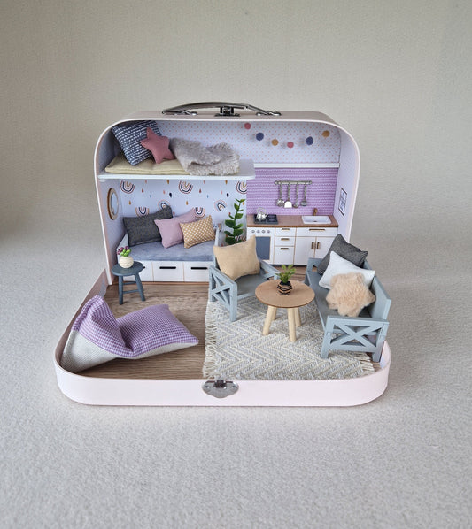 Medium Dollhouse in a Suitcase, Indigo Dreams, Miniature furniture in 1:12 scale, Maileg mouse house
