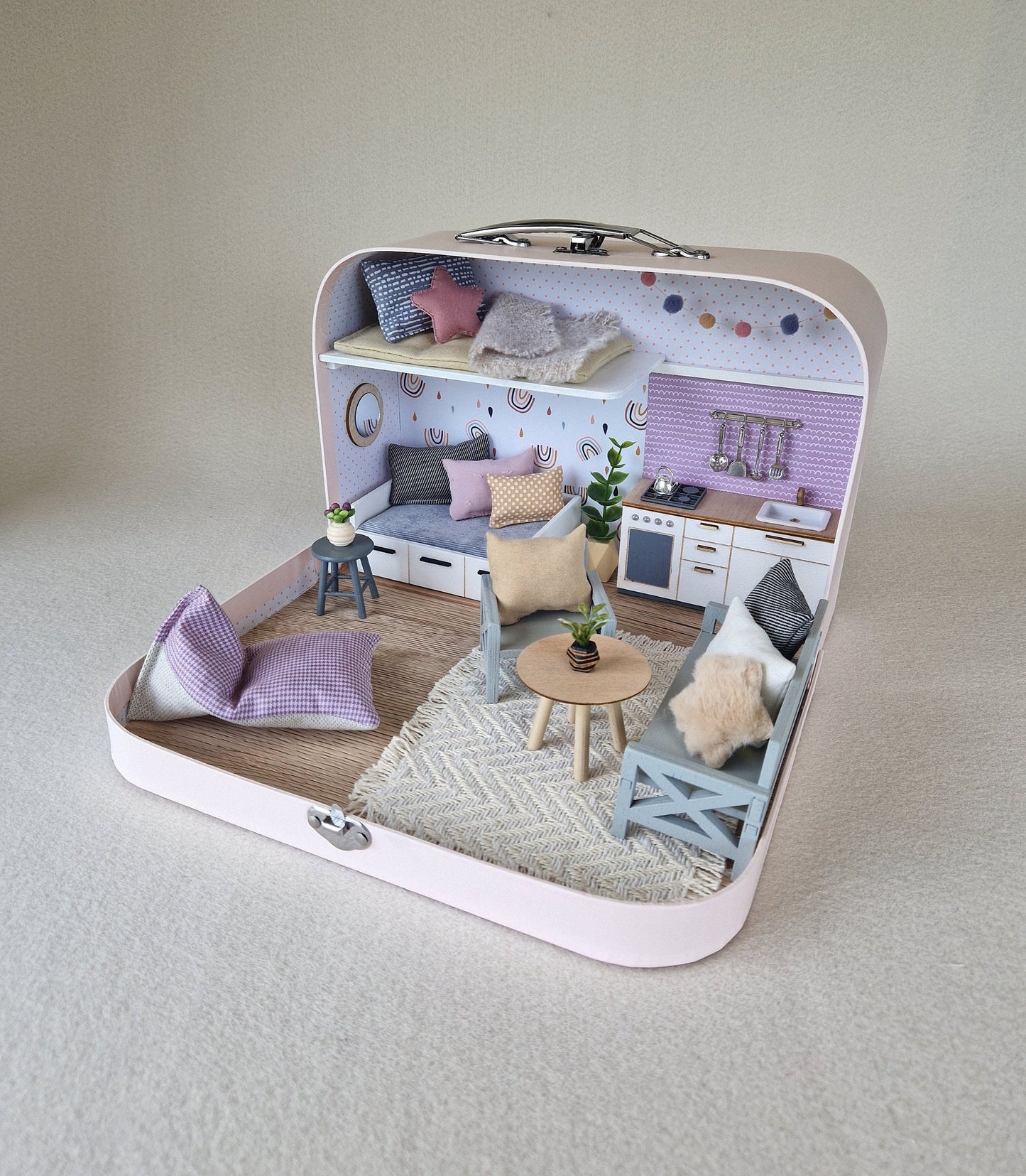 Medium Dollhouse in a Suitcase, Miniature furniture in 1:12 scale, Maileg mouse house