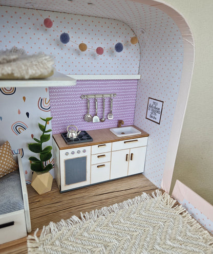 Medium Dollhouse in a Suitcase, Indigo Dreams, Miniature furniture in 1:12 scale, Maileg mouse house