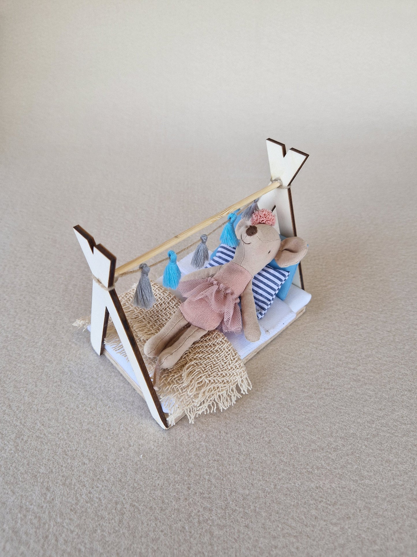 Dolhouse kids room set 1:12 scale, Soft Whisper, miniature furniture bundle, maileg mice (perfect for Ikea dollhouse)