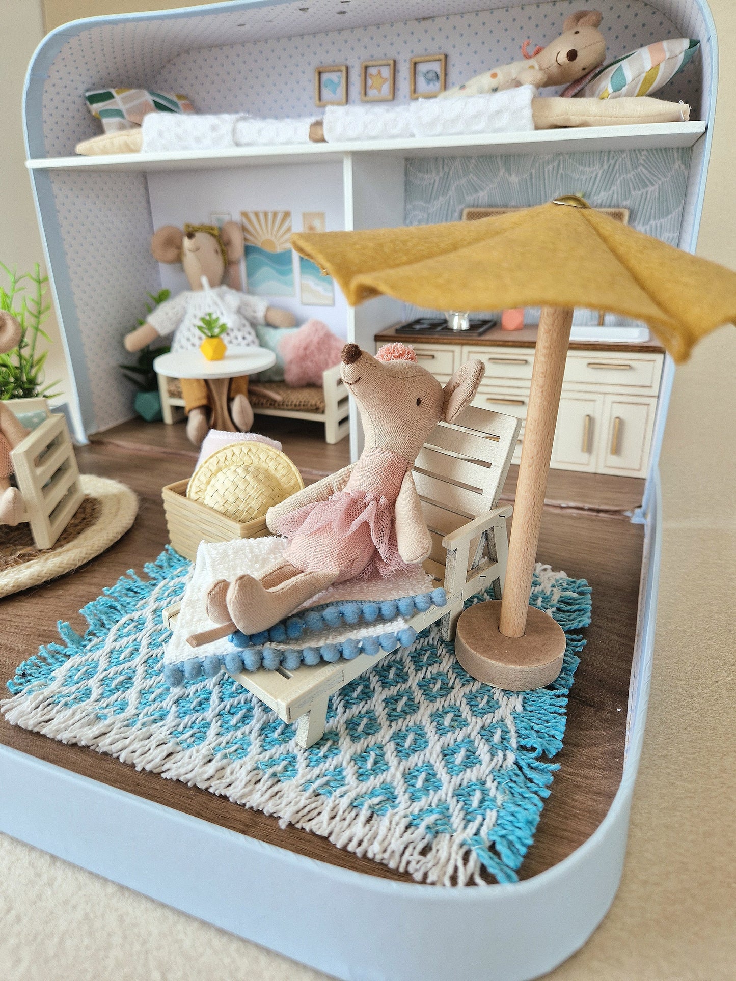 Summer Large Dollhouse in a Suitcase, Miniature furniture in 1:12 scale, Maileg mouse house