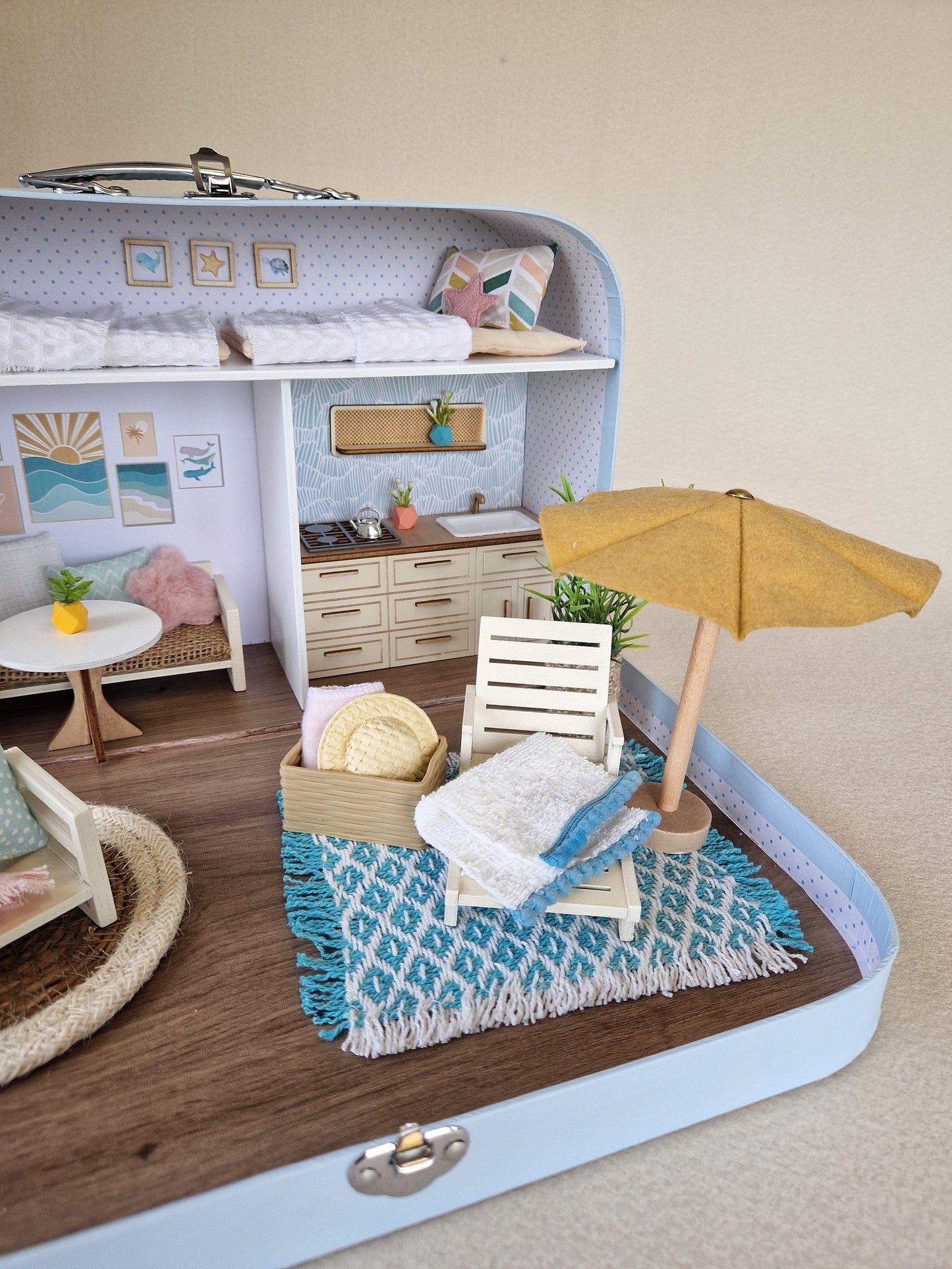 Summer Large Dollhouse in a Suitcase, Miniature furniture in 1:12 scale, Maileg mouse house