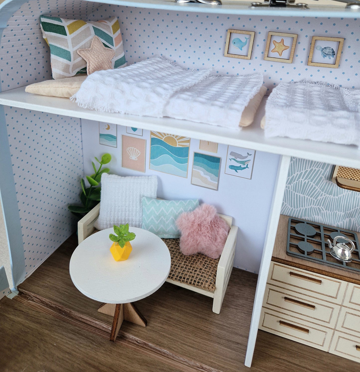 Summer Large Dollhouse in a Suitcase, Miniature furniture in 1:12 scale, Maileg mouse house