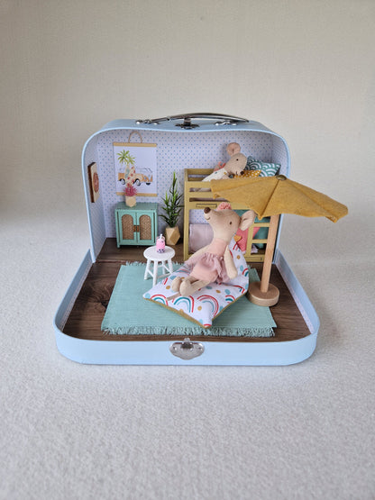 Small Dollhouse in a Suitcase , Summer Nest,  Dollhouse, Miniature furniture, 1:12 scale, Maileg mouse house