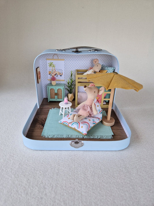 Small Dollhouse in a Suitcase , Summer Nest,  Dollhouse, Miniature furniture, 1:12 scale, Maileg mouse house
