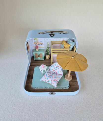Small Dollhouse in a Suitcase , Summer Nest,  Dollhouse, Miniature furniture, 1:12 scale, Maileg mouse house