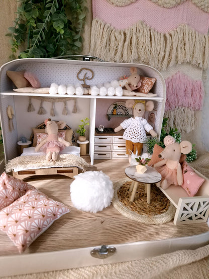 Bohemian Large Dollhouse in a Suitcase, Portable dollhouse suitcase, Maileg mouse house