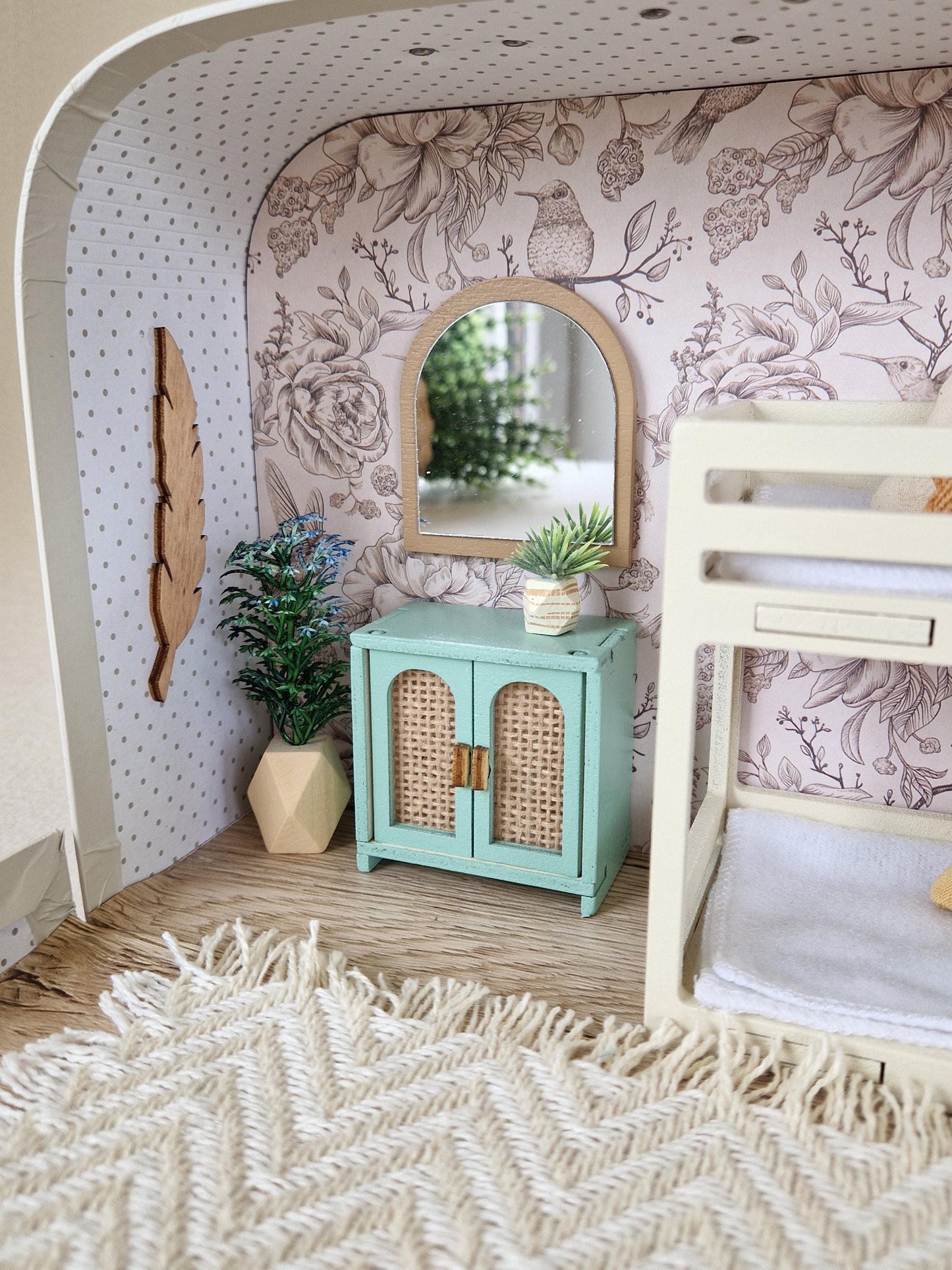 Small Dollhouse in a Suitcase ,Floral, Dollhouse, Miniature furniture, 1:12 scale, Maileg mouse house