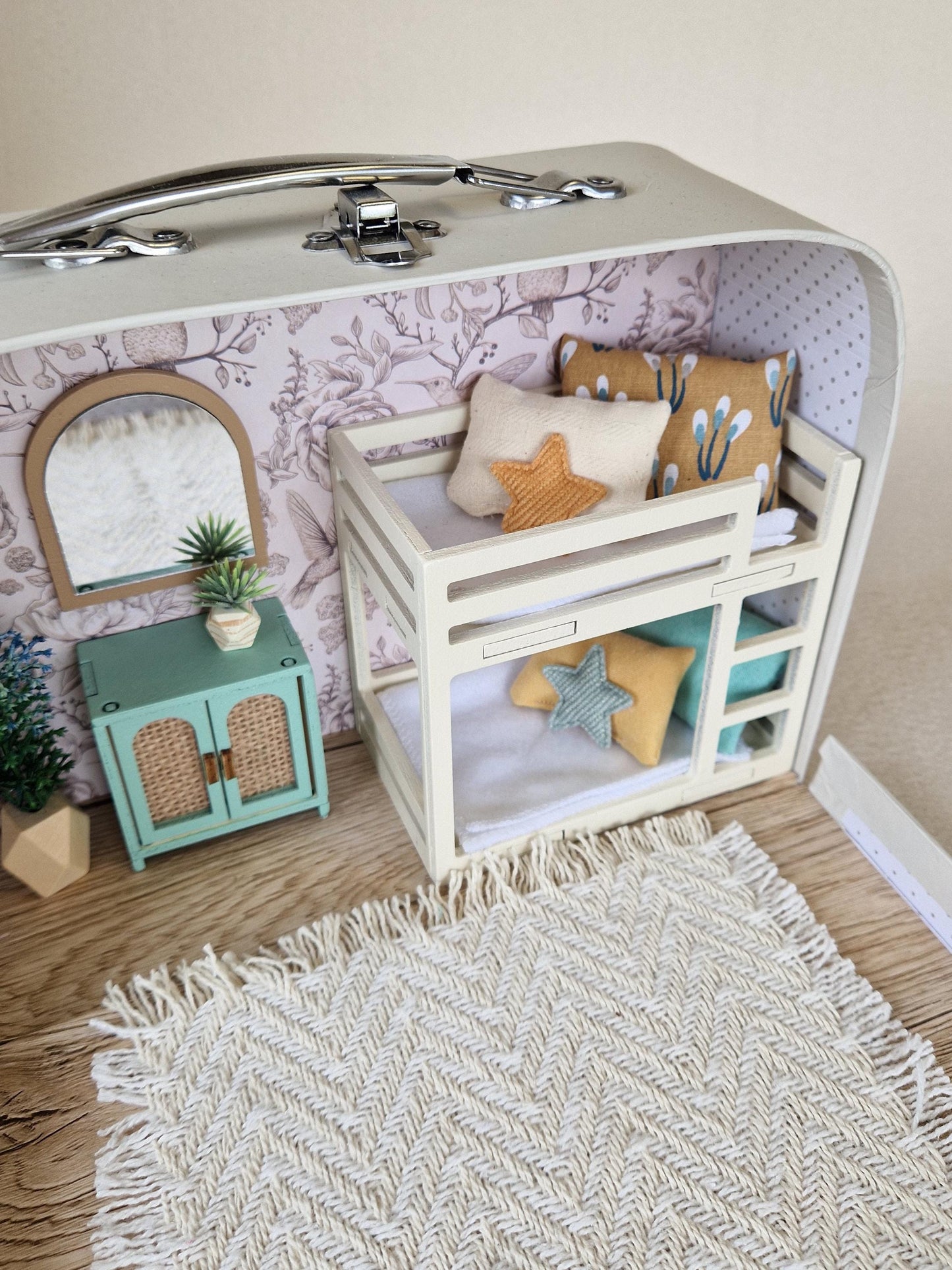 Small Dollhouse in a Suitcase ,Floral, Dollhouse, Miniature furniture, 1:12 scale, Maileg mouse house