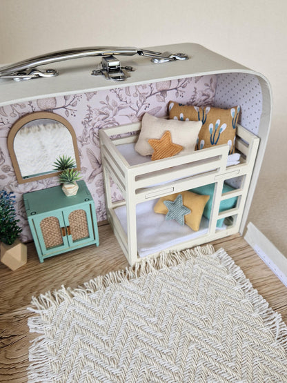 Small Dollhouse in a Suitcase ,Floral, Dollhouse, Miniature furniture, 1:12 scale, Maileg mouse house