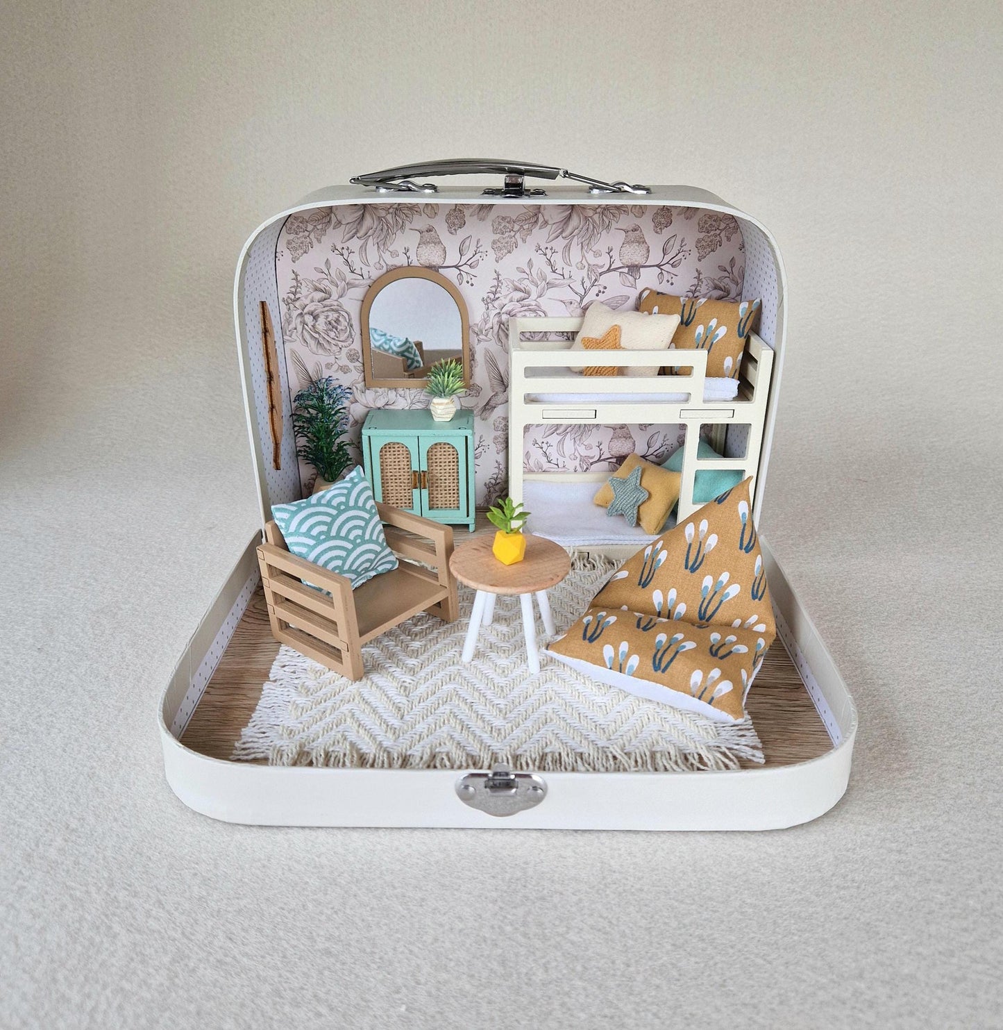 Small Dollhouse in a Suitcase ,Floral, Dollhouse, Miniature furniture, 1:12 scale, Maileg mouse house