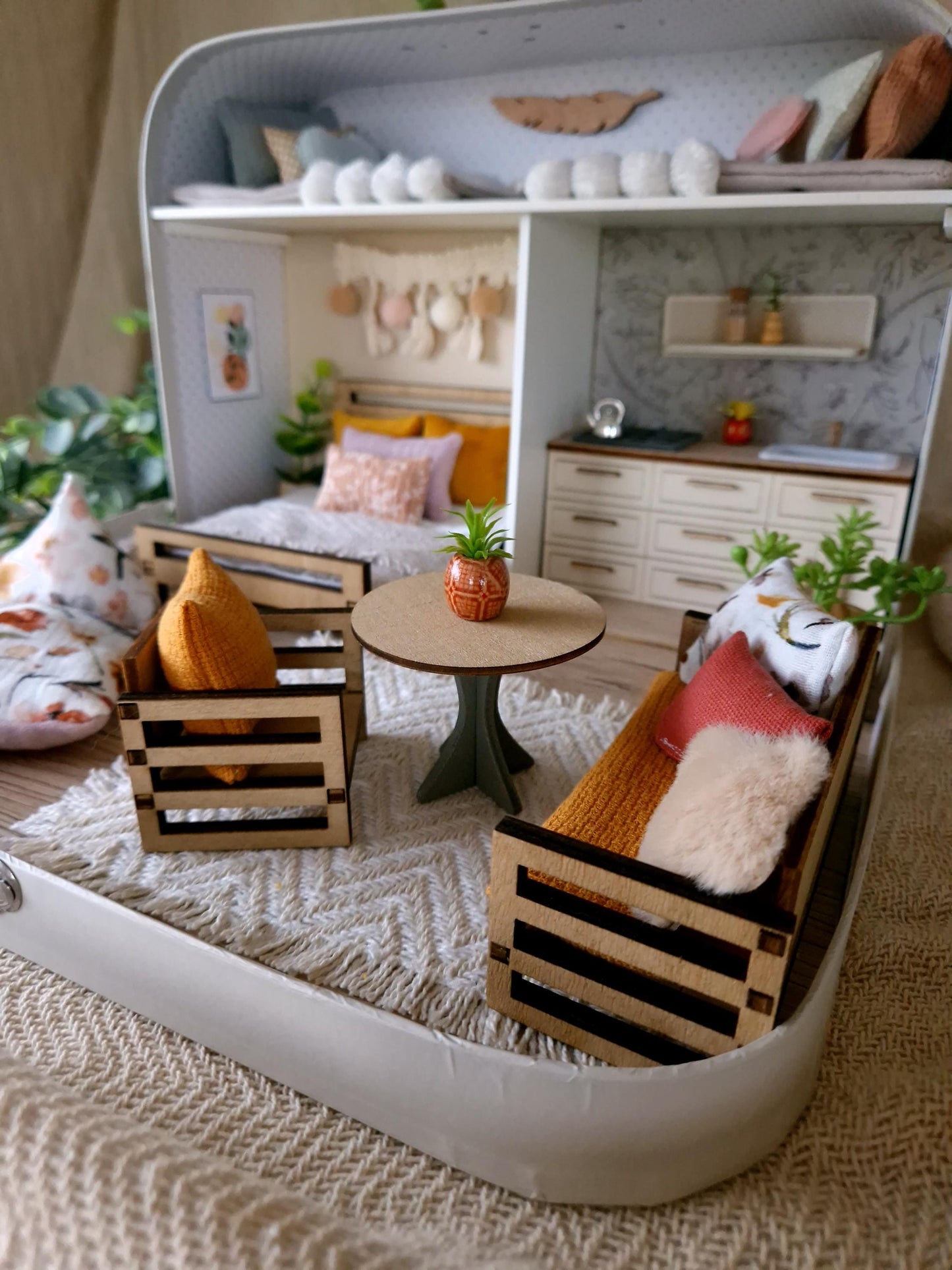 Large Dollhouse in a Suitcase, Sunny Horizon, Miniature furniture in 1:12 scale, Maileg mouse house