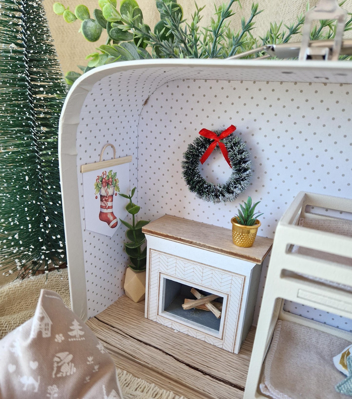 Christmas Small Dollhouse in a Suitcase , Dollhouse, Miniature furniture, 1:12 scale, Maileg mouse hou