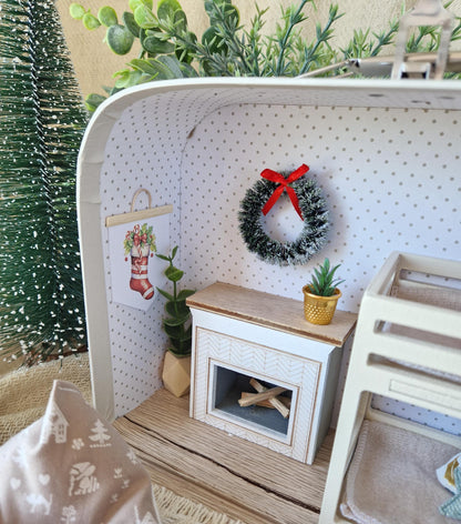 Christmas Small Dollhouse in a Suitcase , Dollhouse, Miniature furniture, 1:12 scale, Maileg mouse hou