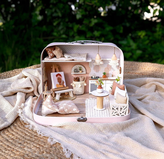 Bohemian Medium Dollhouse in a Suitcase, Miniature furniture in 1:12 scale, Maileg mouse house