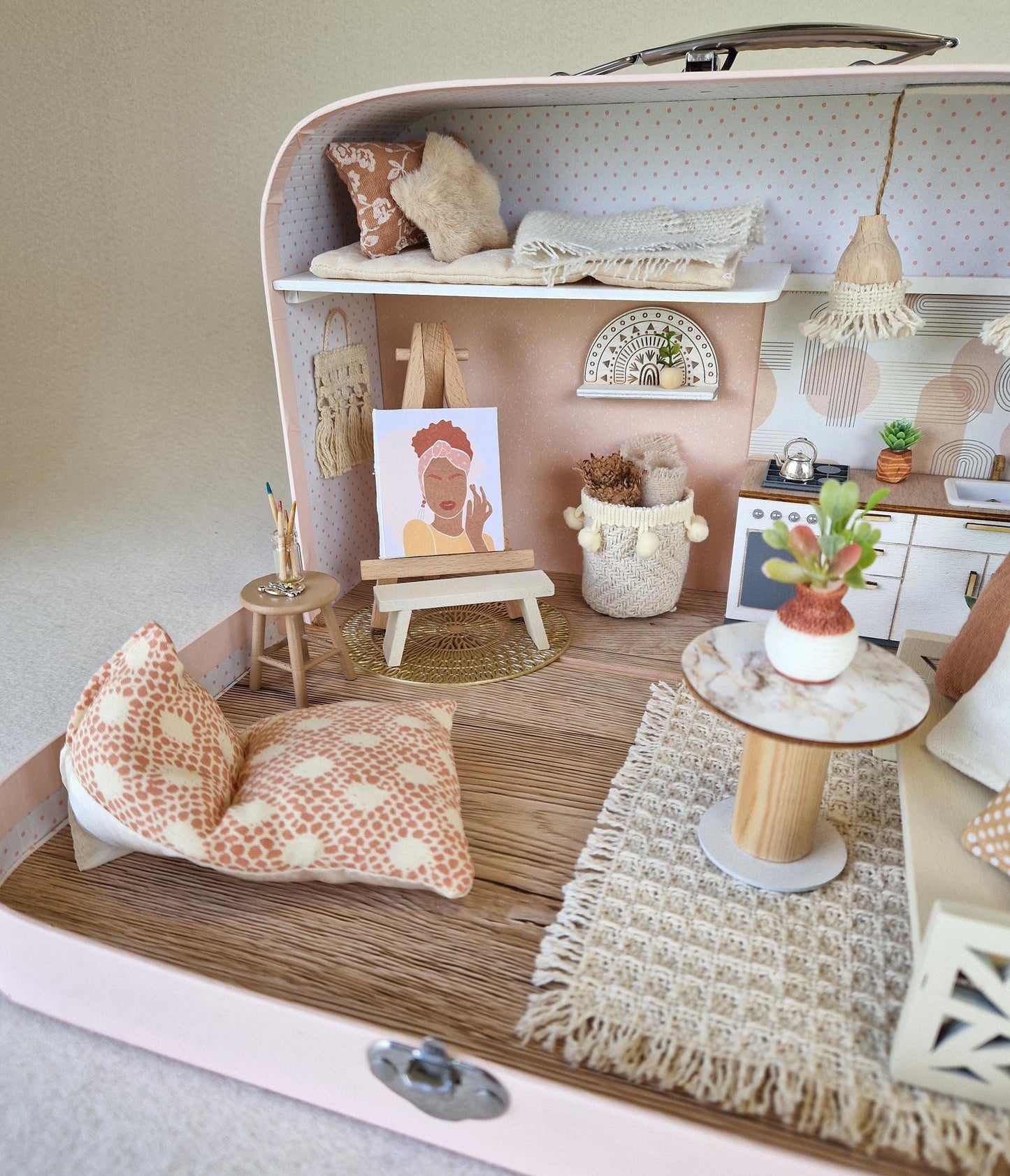 Bohemian Medium Dollhouse in a Suitcase, Miniature furniture in 1:12 scale, Maileg mouse house