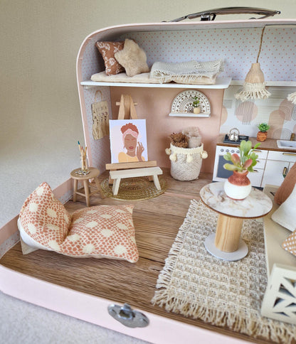 Bohemian Medium Dollhouse in a Suitcase, Miniature furniture in 1:12 scale, Maileg mouse house