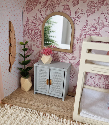 Small Dollhouse in a Suitcase , Floral Rose Nest, Dollhouse, Miniature furniture, 1:12 scale, Maileg mouse house