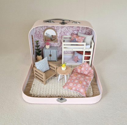 Small Dollhouse in a Suitcase , Floral Rose Nest, Dollhouse, Miniature furniture, 1:12 scale, Maileg mouse house