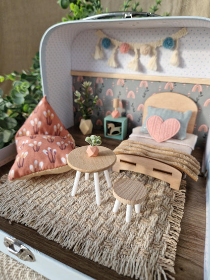 Small Dollhouse in a Suitcase , Rose Rainbow Dollhouse, Miniature furniture, 1:12 scale, Maileg mouse house