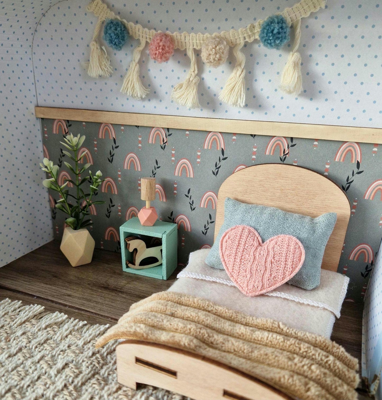 Small Dollhouse in a Suitcase , Rose Rainbow Dollhouse, Miniature furniture, 1:12 scale, Maileg mouse house