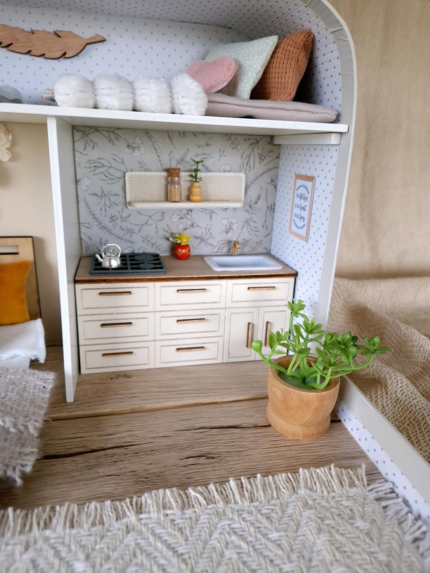 Large Dollhouse in a Suitcase, Sunny Horizon, Miniature furniture in 1:12 scale, Maileg mouse house