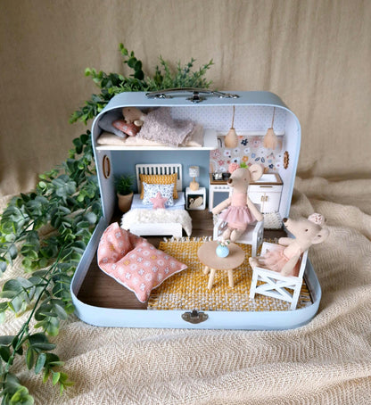 Medium Dollhouse in a Suitcase, Spring Blossom, Miniature furniture in 1:12 scale, Maileg mouse house