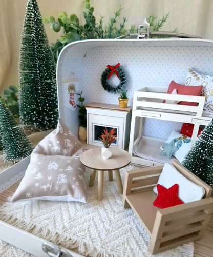 Christmas Small Dollhouse in a Suitcase , Dollhouse, Miniature furniture, 1:12 scale, Maileg mouse hou