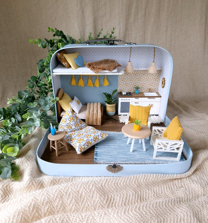 Medium Dollhouse in a Suitcase, Daydreams & Sunshine, Miniature furniture in 1:12 scale, Maileg mouse house