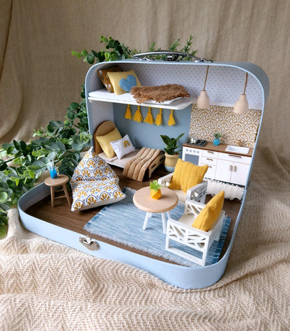 Medium Dollhouse in a Suitcase, Daydreams & Sunshine, Miniature furniture in 1:12 scale, Maileg mouse house