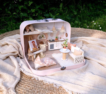 Bohemian Medium Dollhouse in a Suitcase, Miniature furniture in 1:12 scale, Maileg mouse house