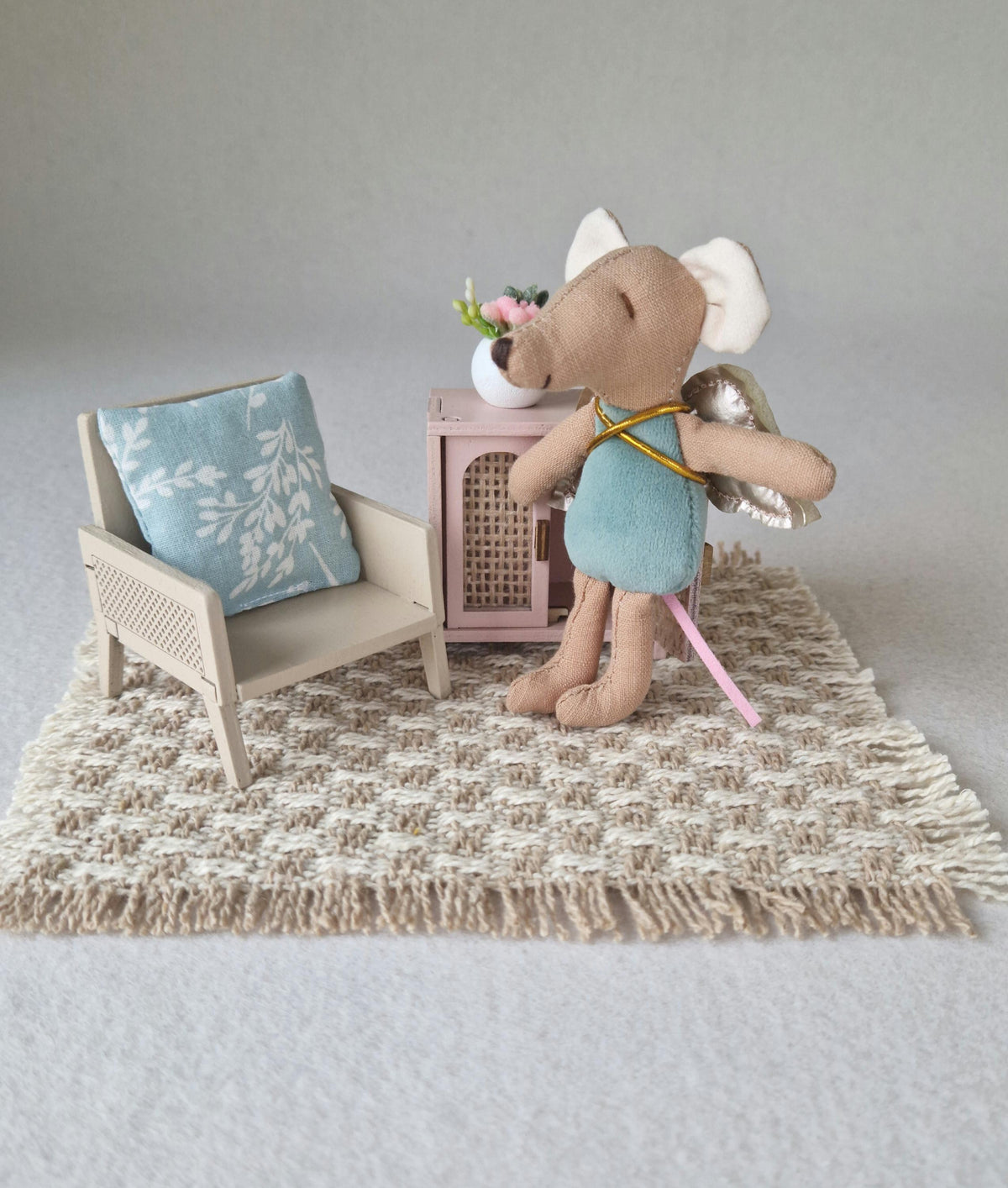 Small Fairy Mouse Doll with Wings, 11 cm, handmade fabric doll – photo 5