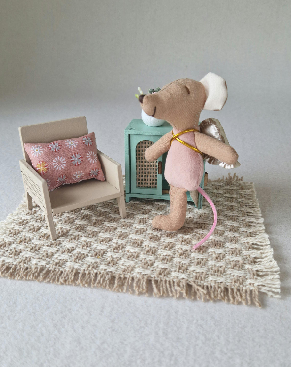 Small Fairy Mouse Doll with Wings, 11 cm, handmade fabric doll – photo 4
