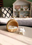 Miniature Rattan Doghouse with Tiny Plush Dog – Dollhouse Furniture