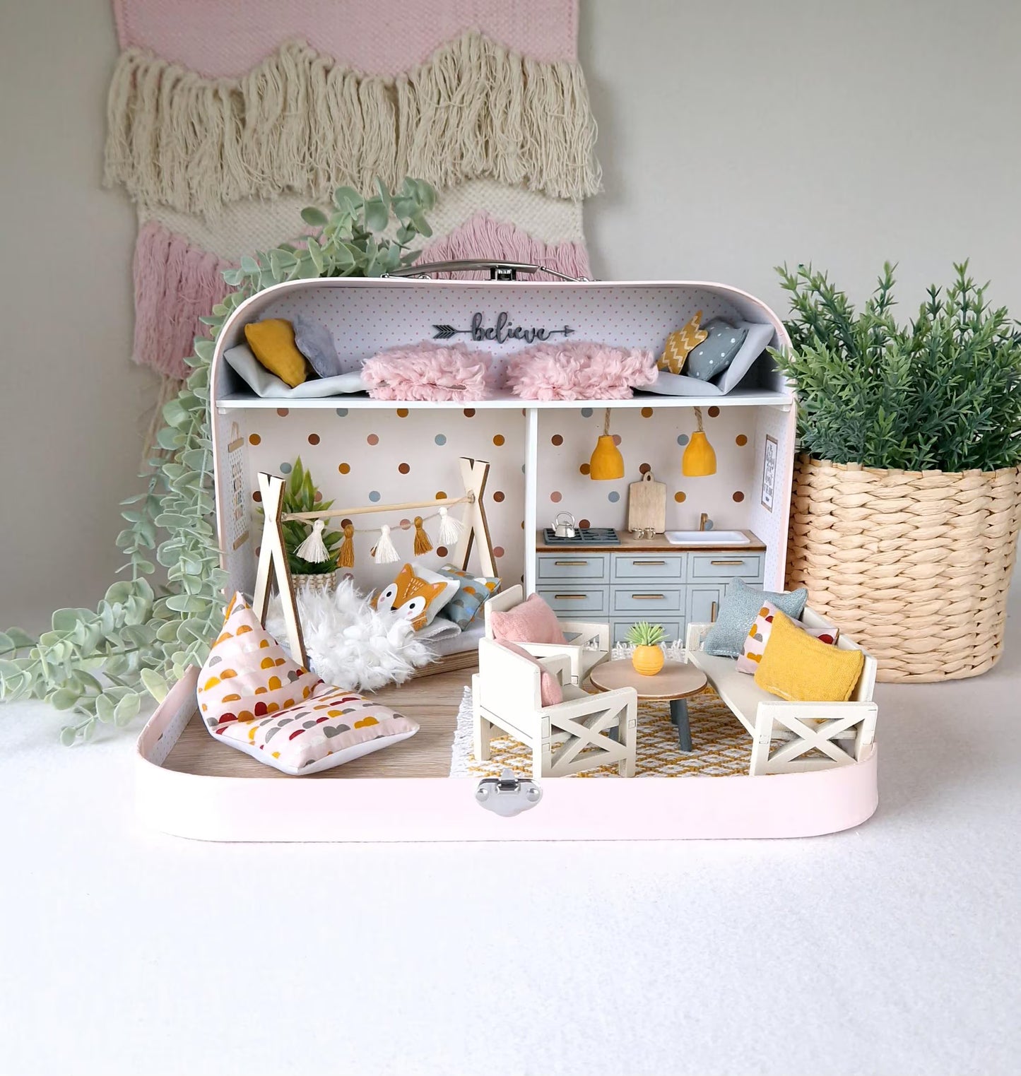 Cozy Pastel Home - Large Dollhouse in a Suitcase