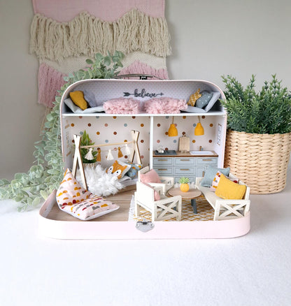 Cozy Pastel Home - Large Dollhouse in a Suitcase