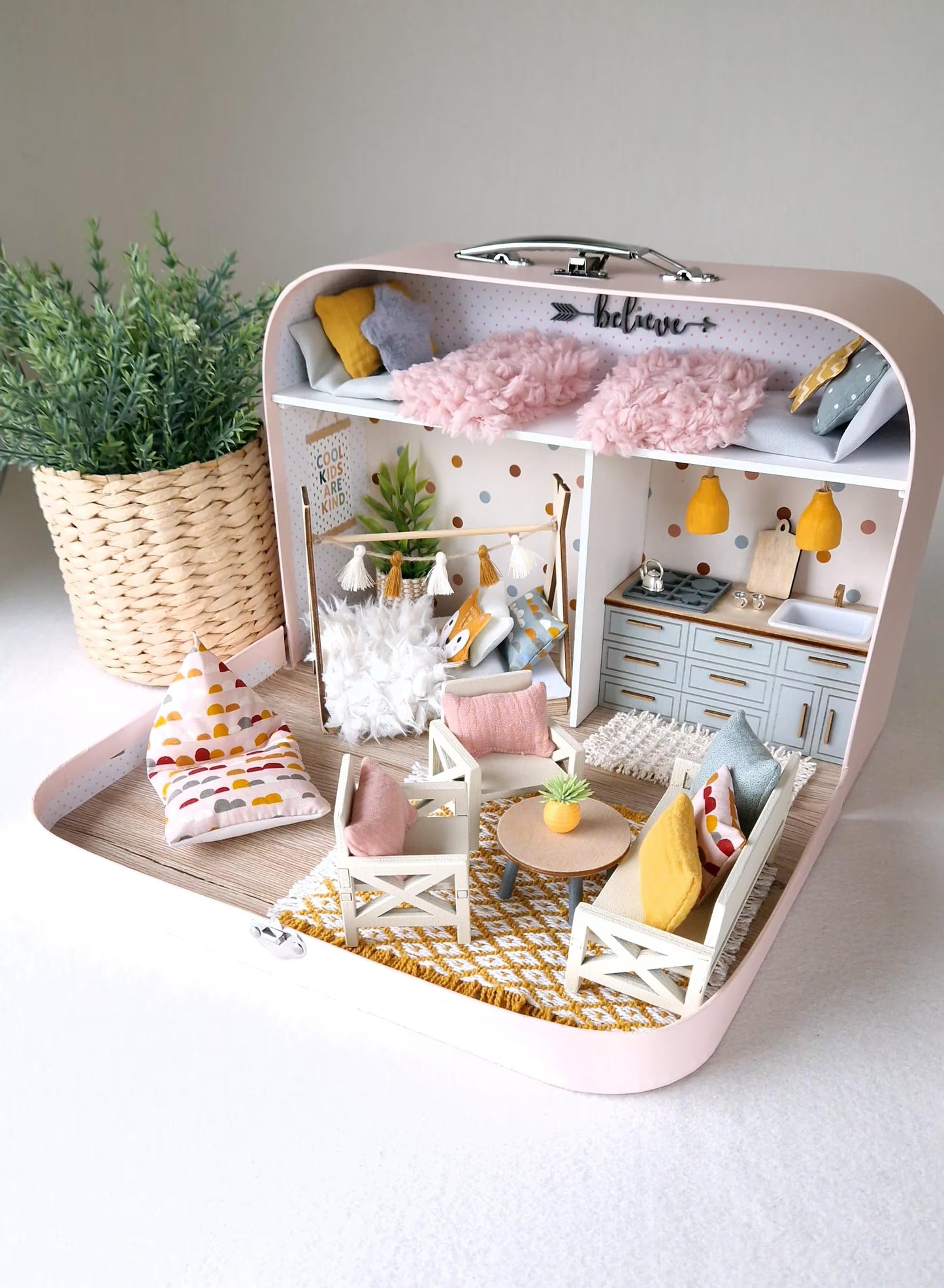 Cozy Pastel Home - Large Dollhouse in a Suitcase