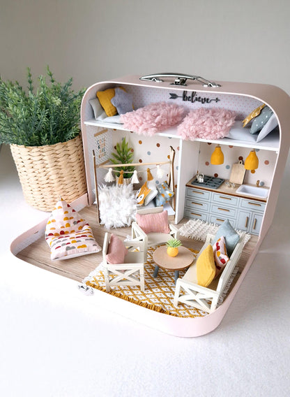 Cozy Pastel Home - Large Dollhouse in a Suitcase