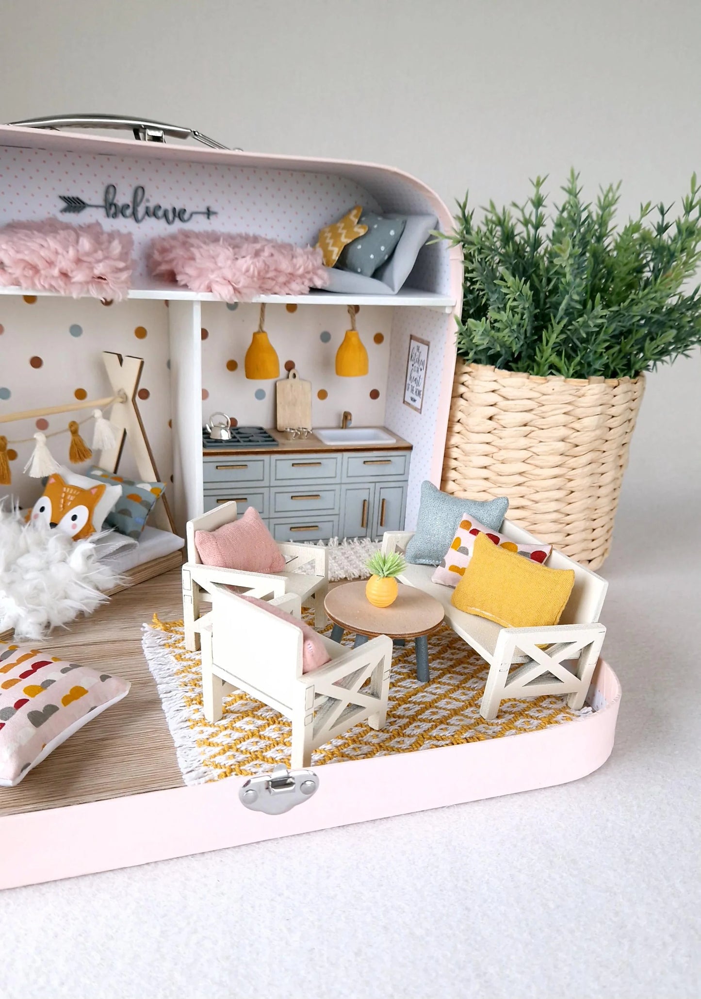 Cozy Pastel Home - Large Dollhouse in a Suitcase