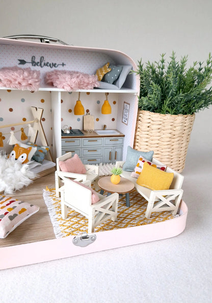 Cozy Pastel Home - Large Dollhouse in a Suitcase