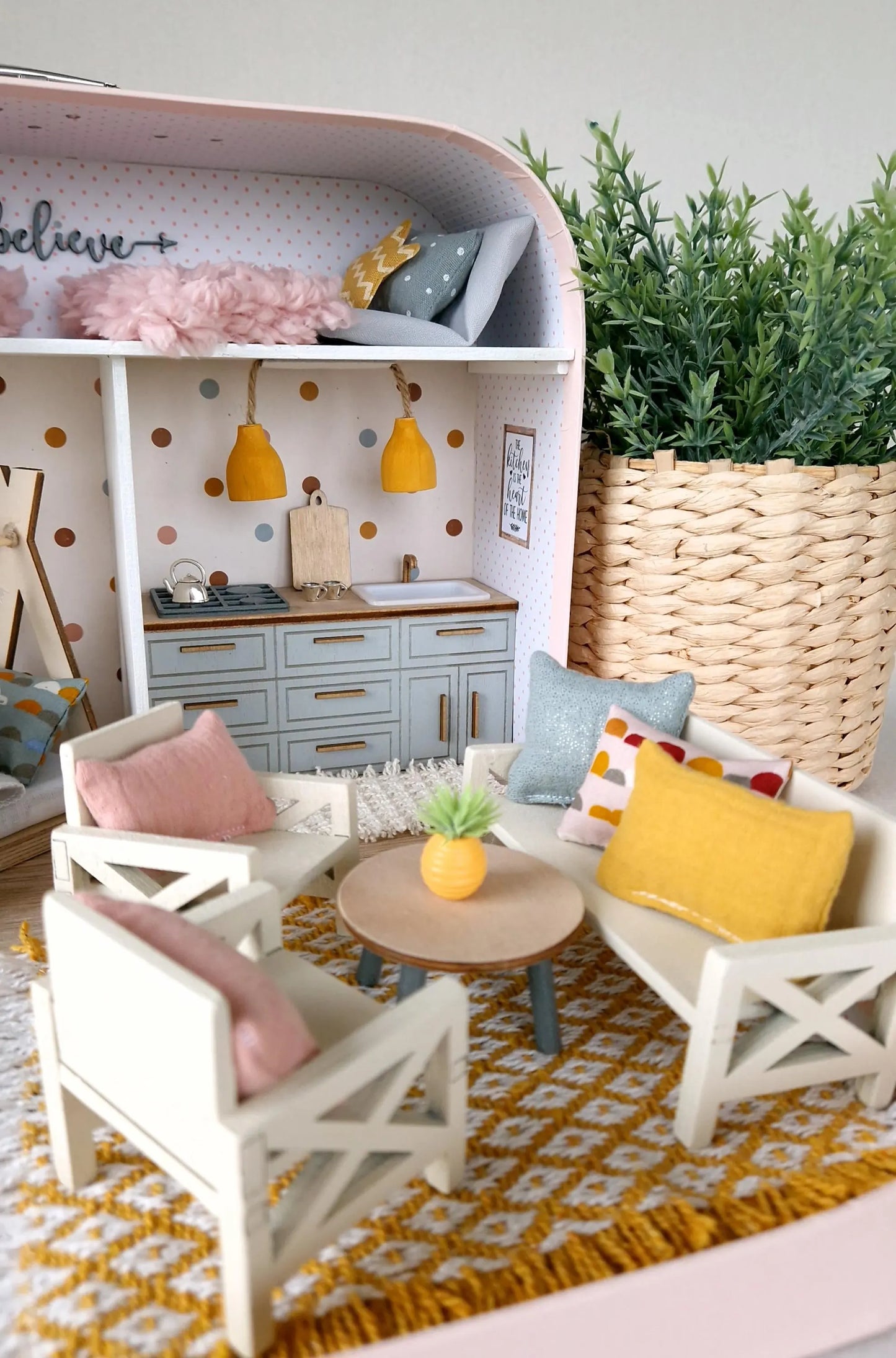 Cozy Pastel Home - Large Dollhouse in a Suitcase